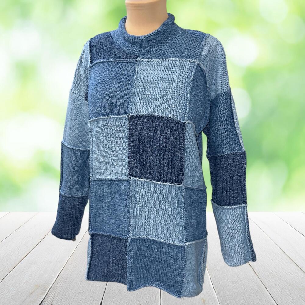 Vintage SAKS FIFTH AVENUE REAL CLOTHES Patchwork Sweater Roll Neck Boho Size M